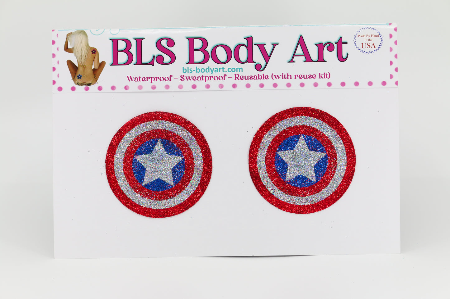 Product Image - Sergeant USA Glitter Pasties in BLS Body Art packaging