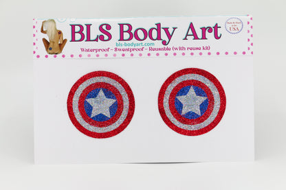 Product Image - Sergeant USA Glitter Pasties in BLS Body Art packaging