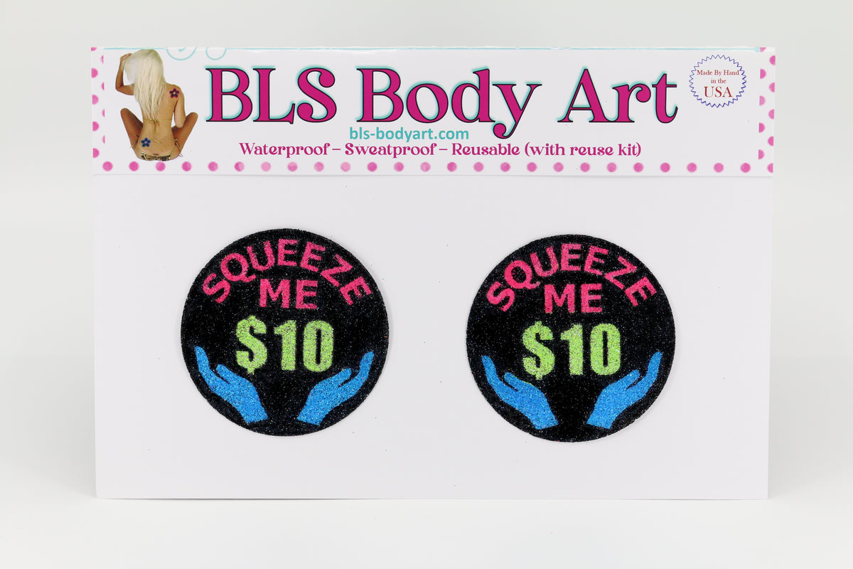 Product Image - Neon Squeeze Me Glitter Pasties in BLS Body Art packaging