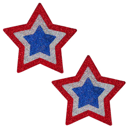 BLS Body Art Waterproof Red/White/Blue Star Glitter Pasties