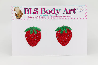 Product Image - Small Strawberry Glitter Pasties in BLS Body Art packaging
