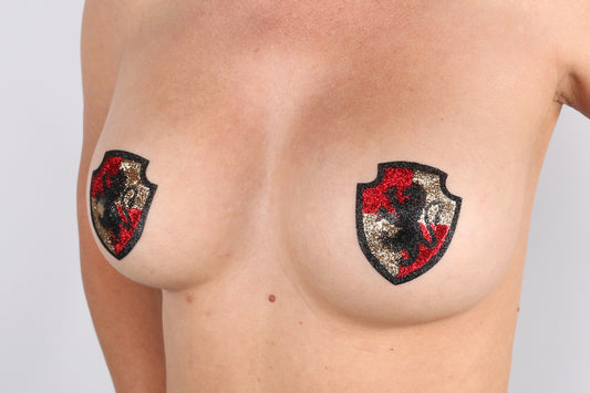Model Image - Wizard School Griffin Glitter Pasties applied to female model
